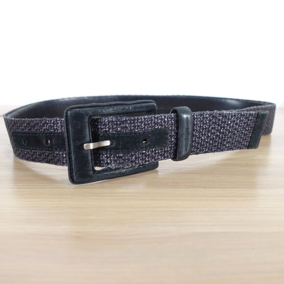 VINTAGE Old Belt Mens Size 30 Black Leather Buckle 90s Designer RENE LEZARD - Picture 2 of 14